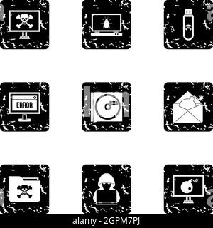 Viruses icons set, grunge style Stock Vector