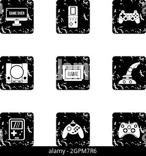 Fantasy games icons set, grunge style Stock Vector
