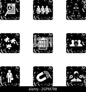Employee icons set, grunge style Stock Vector