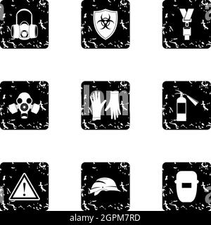 Construction icons set, grunge style Stock Vector