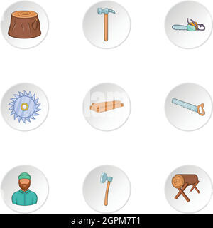 Sawing icons set, cartoon style Stock Vector