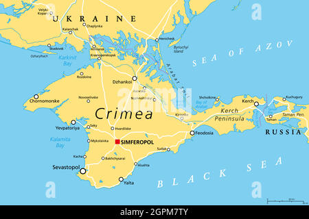 Crimea, peninsula in Eastern Europe, political map Stock Vector
