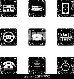 Taxi ride icons set, grunge style Stock Vector