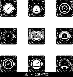 Speed measurement icons set, grunge style Stock Vector