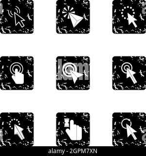 Cursor icons set, grunge style Stock Vector