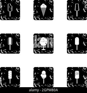 Cool treat icons set, grunge style Stock Vector