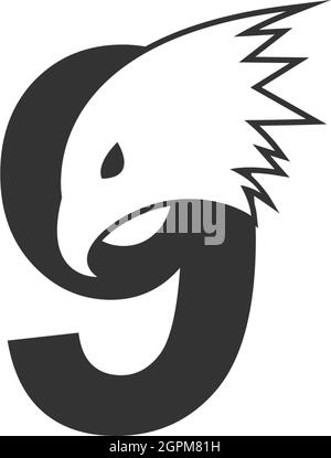 Number 9 logo icon with falcon head design symbol template Stock Vector