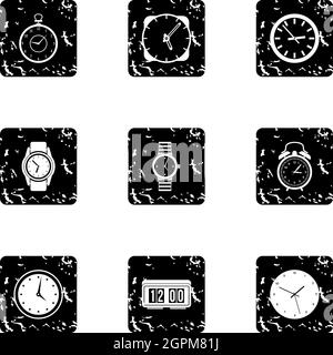 Watch icons set, grunge style Stock Vector