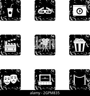 Cinematography icons set, grunge style Stock Vector