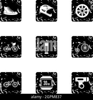 Race bike icons set, grunge style Stock Vector