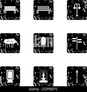 Park icons set, grunge style Stock Vector