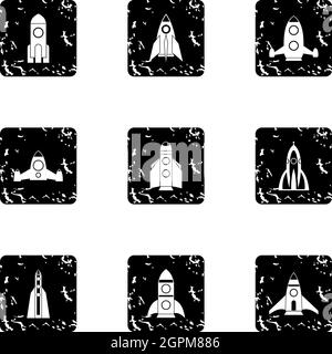 Types of rocket icons set, grunge style Stock Vector