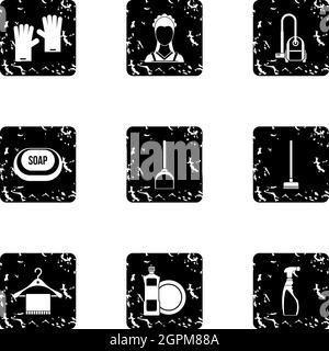 Sanitation icons set, grunge style Stock Vector