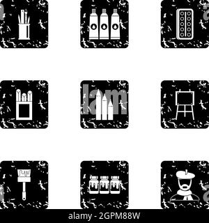 Creativity art icons set, grunge style Stock Vector