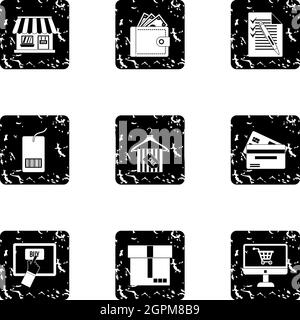 Products icons set, grunge style Stock Vector