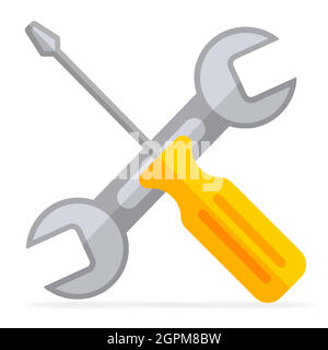 Wrench and screwdriver flat icon Stock Vector