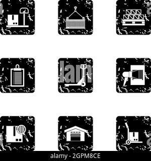 Shipping icons set, grunge style Stock Vector