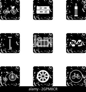 Bike icons set, grunge style Stock Vector