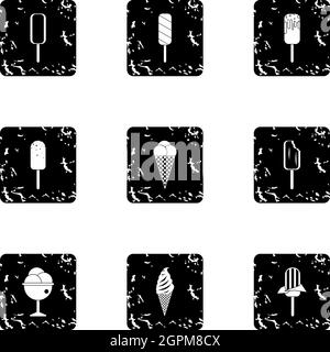 Cold sweets icons set, grunge style Stock Vector