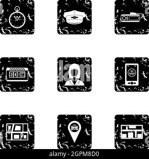 Call taxi icons set, grunge style Stock Vector