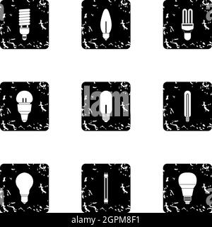 Light icons set, grunge style Stock Vector