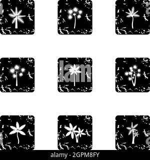 Tree palm icons set, grunge style Stock Vector
