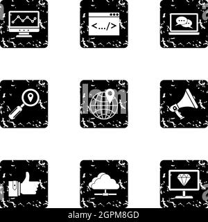 SEO icons set, grunge style Stock Vector