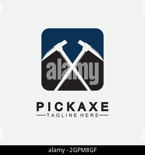 Pickaxe Logo Vector icon symbol illustration Design template, Mining Concept With Silhouette,Mining Logo, Pickaxe Logo Stock Vector