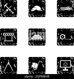 Construction tools icons set, grunge style Stock Vector