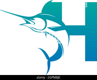 Letter H logo icon with fish design symbol template Stock Vector