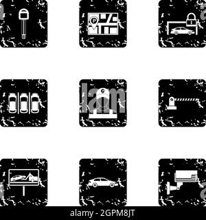 Parking icons set, grunge style Stock Vector