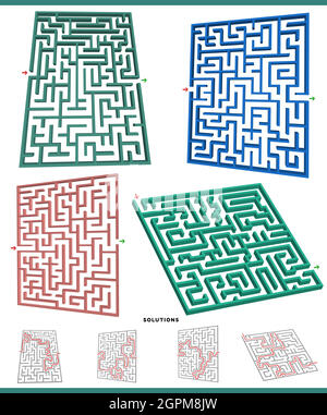 maze games graphs set with solutions Stock Vector