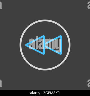 Play previous track button vector flat icon on dark background Stock Vector