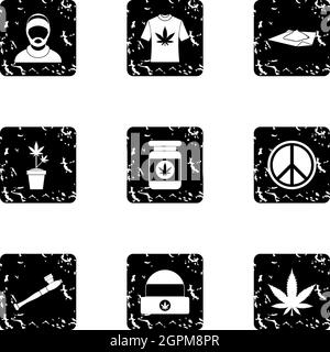 Cannabis icons set, grunge style Stock Vector