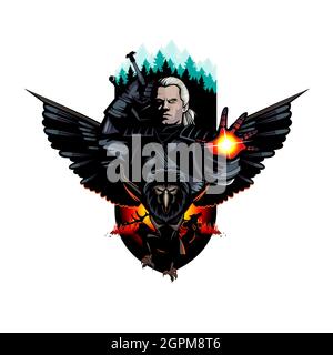 Warrior and the Beasts can be as Human or Elven Warrior look editable vector illustration Stock Vector