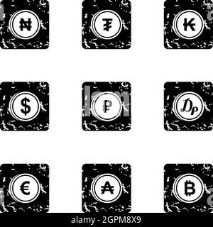 Money icons set, grunge style Stock Vector
