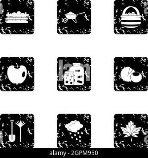 Falling leaves season icons set, grunge style Stock Vector