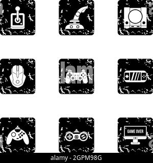 Game console icons set, grunge style Stock Vector