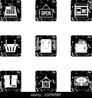 Purchase icons set, grunge style Stock Vector