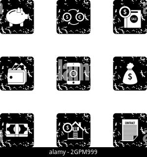 Finance icons set, grunge style Stock Vector