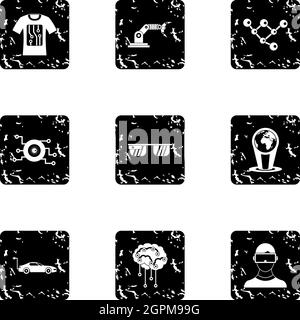 Computer latest devices icons set, grunge style Stock Vector