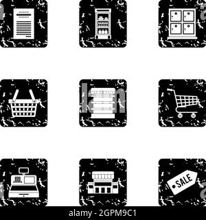Supermarket icons set, grunge style Stock Vector