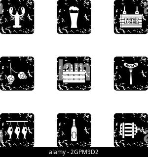 Beer festival icons set, grunge style Stock Vector