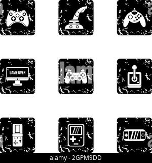 Game icons set, grunge style Stock Vector