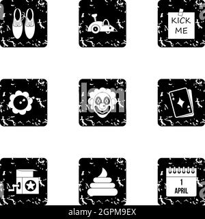 Jocularity icons set, grunge style Stock Vector
