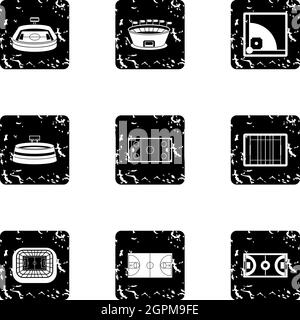 Stadium icons set, grunge style Stock Vector