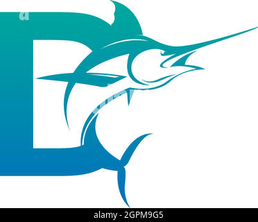 Letter D logo icon with fish design symbol template Stock Vector