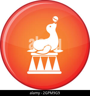 Circus seal with a ball icon, flat style Stock Vector