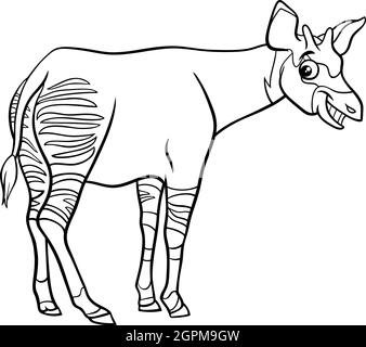 cartoon okapi comic animal character coloring book page Stock Vector