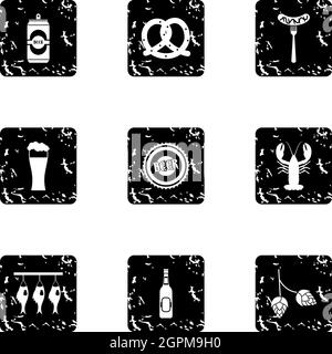 Pub icons set, grunge style Stock Vector